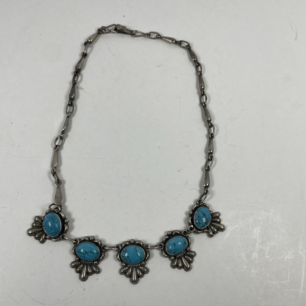 Vintage Sterling Silver 925 Turquoise Southwestern Necklace MEX GC30 Navajo